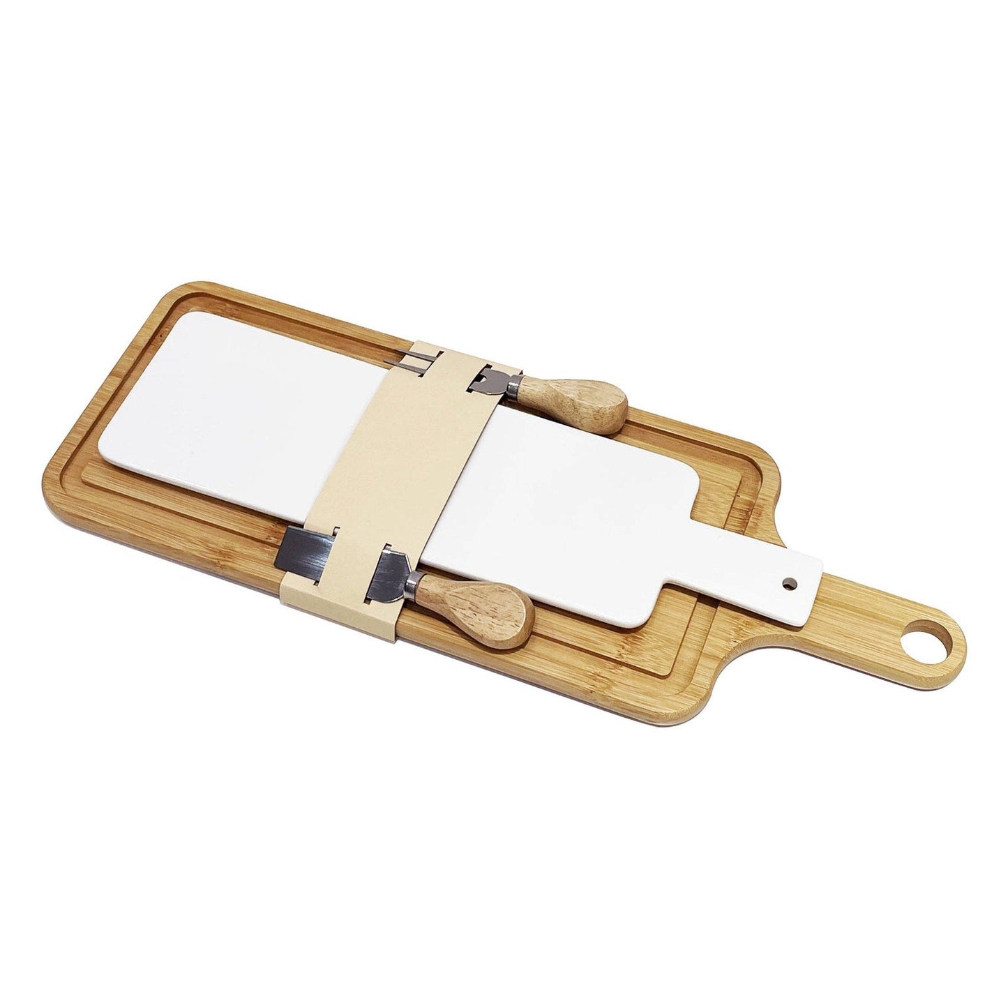 Porcelain and Wooden Cheese Boards (Set of 2) with Cheese Knives