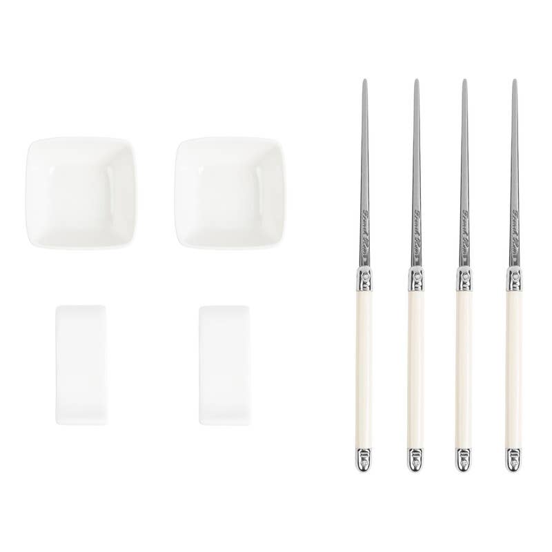 Chopsticks & Ceramic Rests with Sauce Bowls (Set of 2) - Ivory