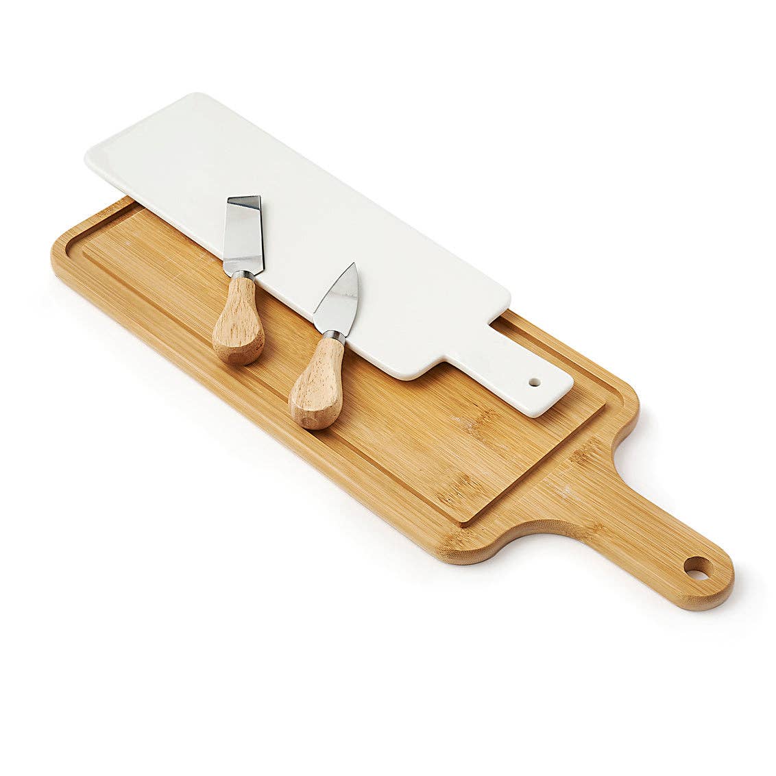 Porcelain and Wooden Cheese Boards (Set of 2) with Cheese Knives