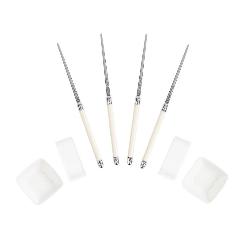 Chopsticks & Ceramic Rests with Sauce Bowls (Set of 2) - Ivory