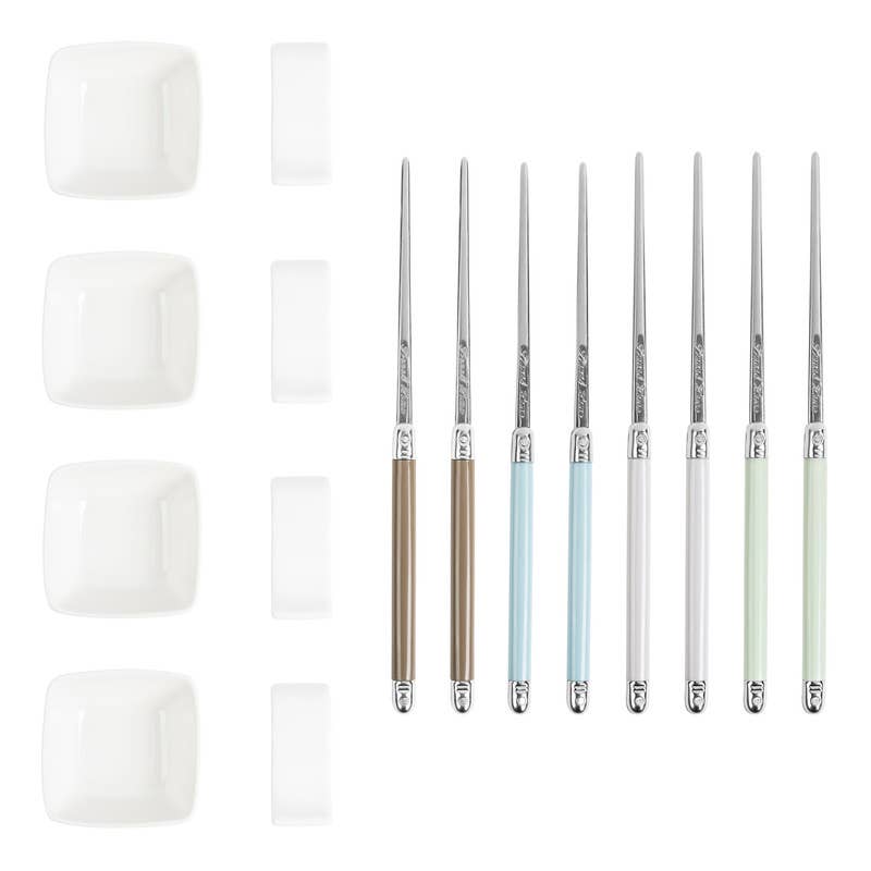 Chopsticks & Ceramic Rests with Sauce Bowls (Set of 4) - Mother of Pearl