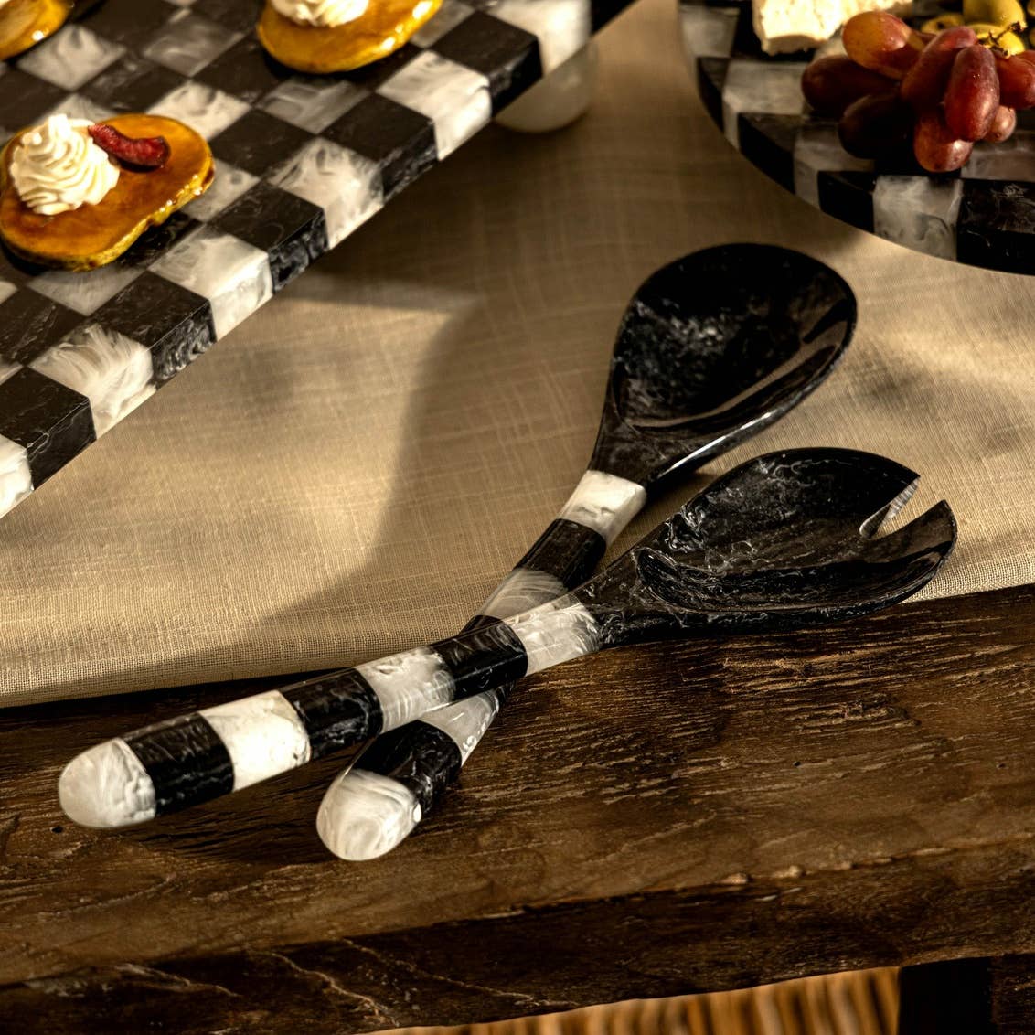 Black & White Striped Salad Servers