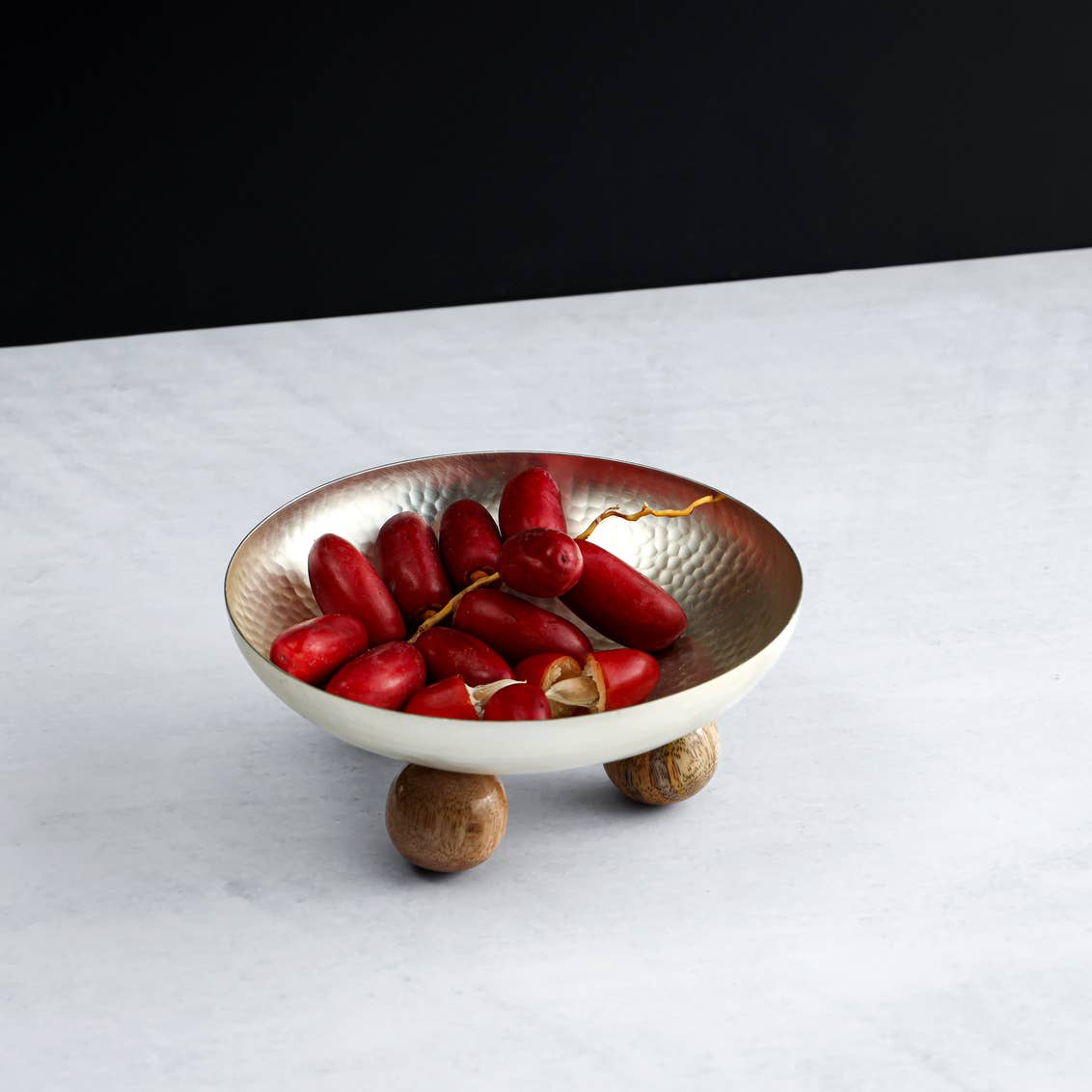 Decorative Bowl - Hammered Silver / Wood