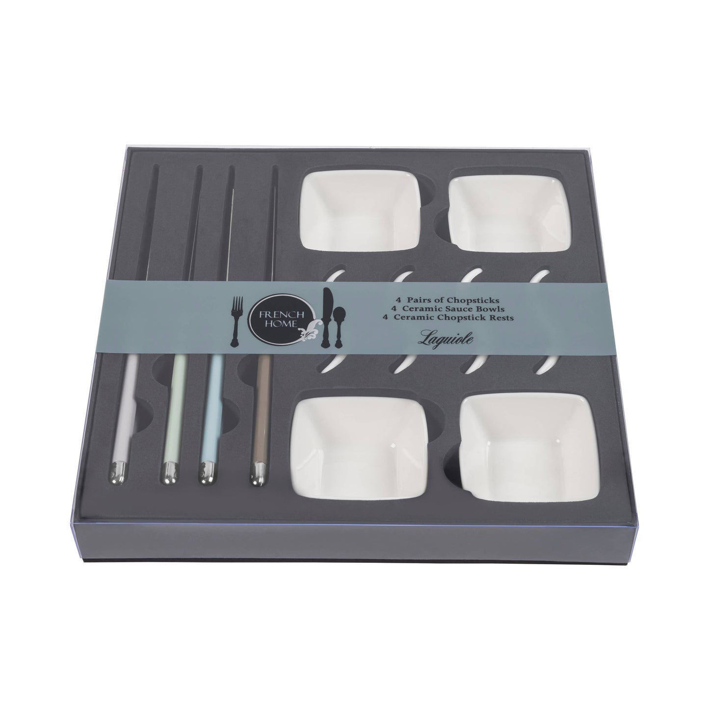 Chopsticks & Ceramic Rests with Sauce Bowls (Set of 2) - Ivory
