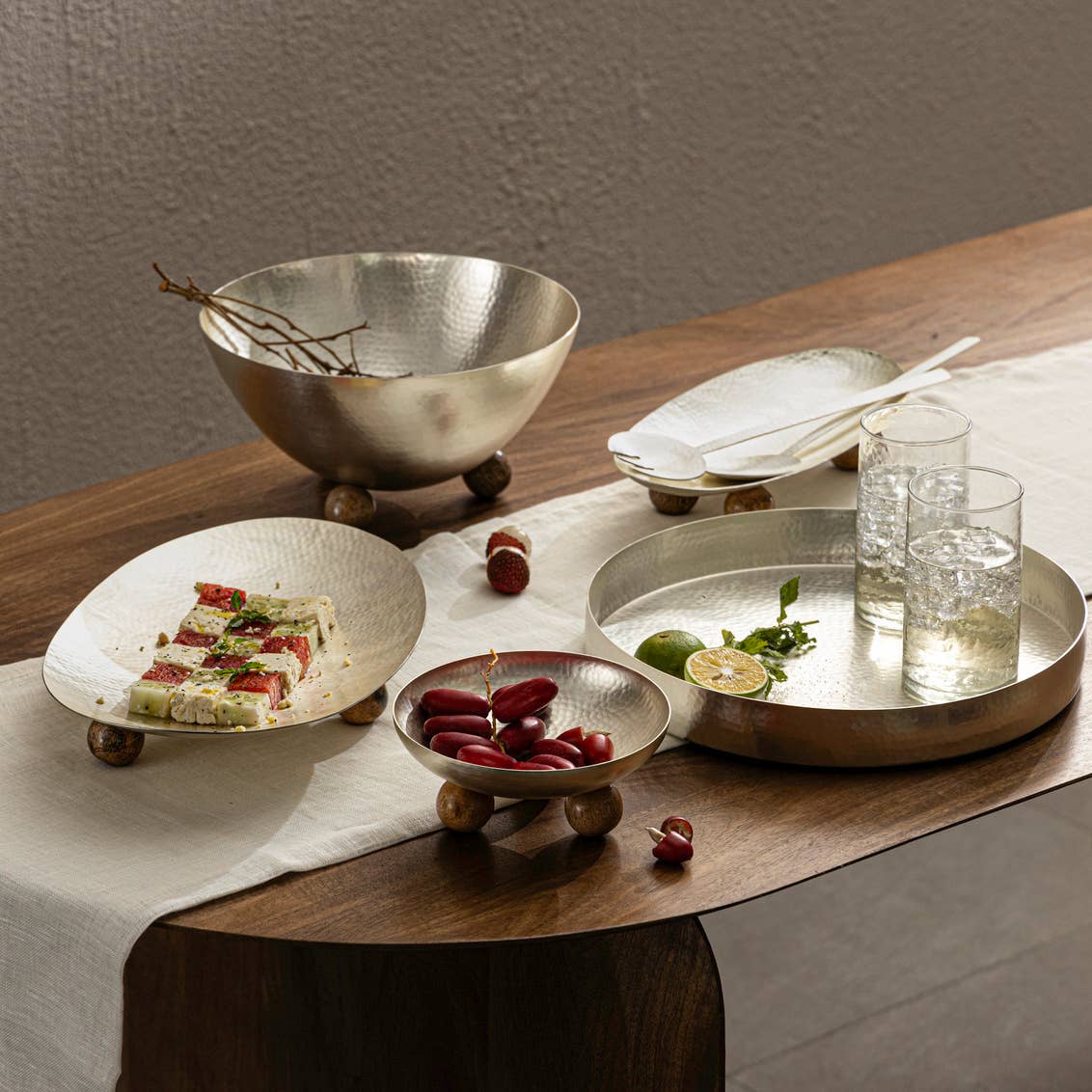 Decorative Bowl - Hammered Silver / Wood